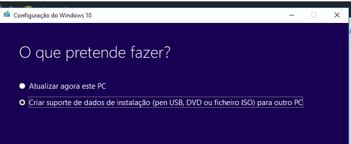 criar suporte de dados de instalação