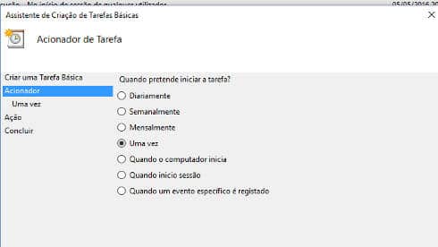 Assistente de criação de tarefas do windows