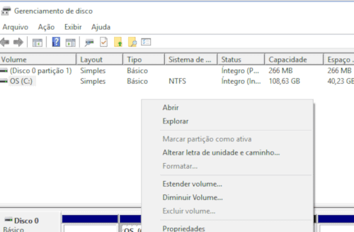 gerenciamento de disco do windows