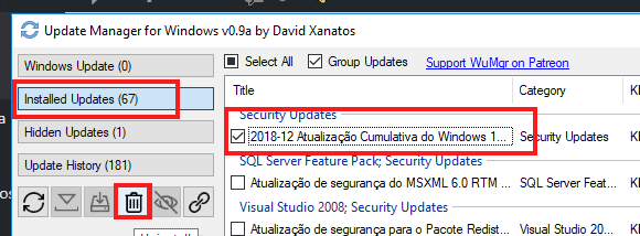 remover atualizações do windows