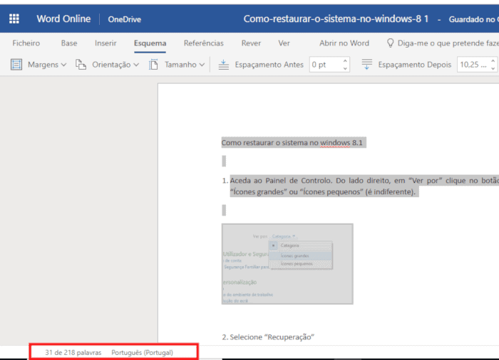 contagem de palavras no word online