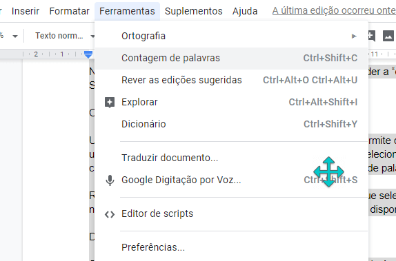 contagem de palavras no google docs e word