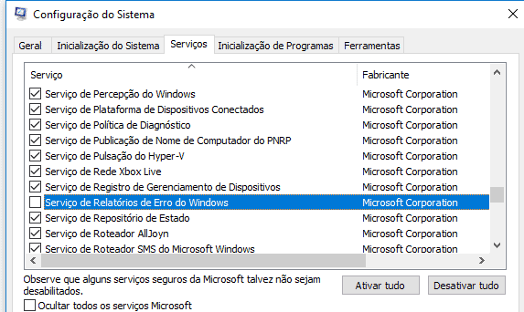 Serviços de Relatórios de Erro do Windows