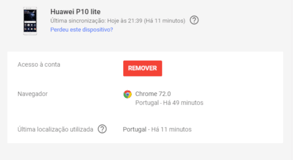 remover dispositivo conta google 