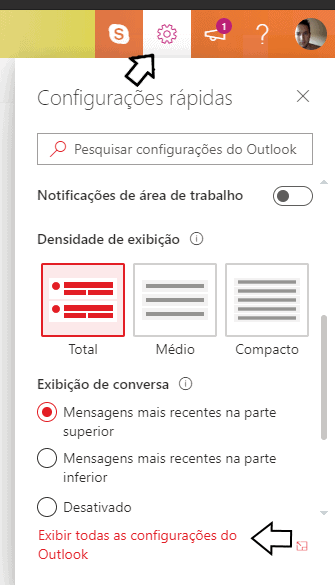 configurações do outlook