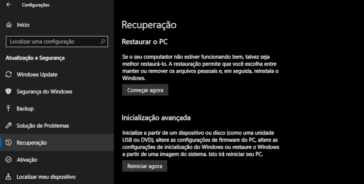 reinstalar o windows 10