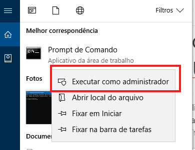 executar o cmd como administrador