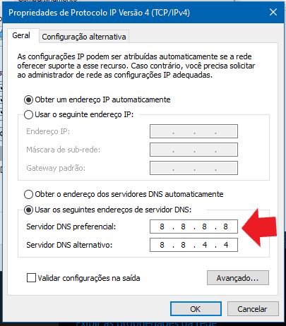 alterar dns para o Google