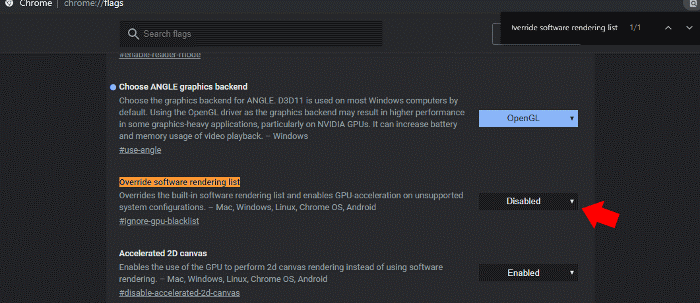 Override software rendering list gpu chrome