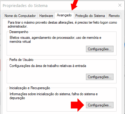 configurar inicialização e recuperação