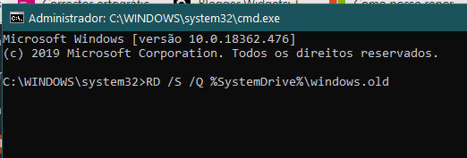 excluir windows.old promp de comando