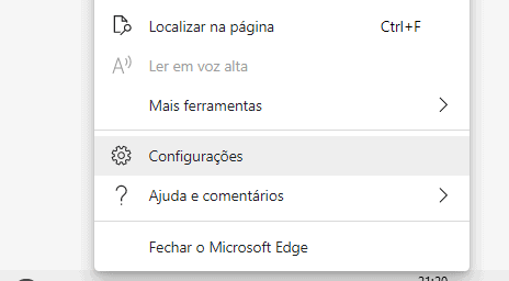 configurações edge chromium