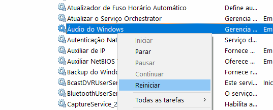 reiniciar servico de audio do windows