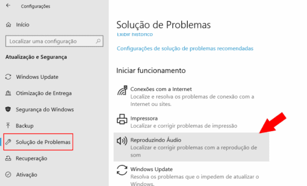 solução de problemas de áudio
