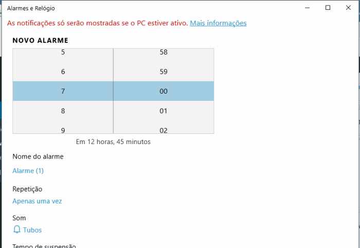 alarme no windows 10