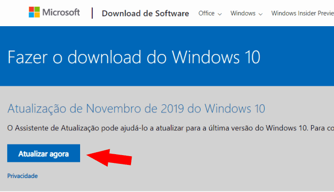 atualizar agora windows 10