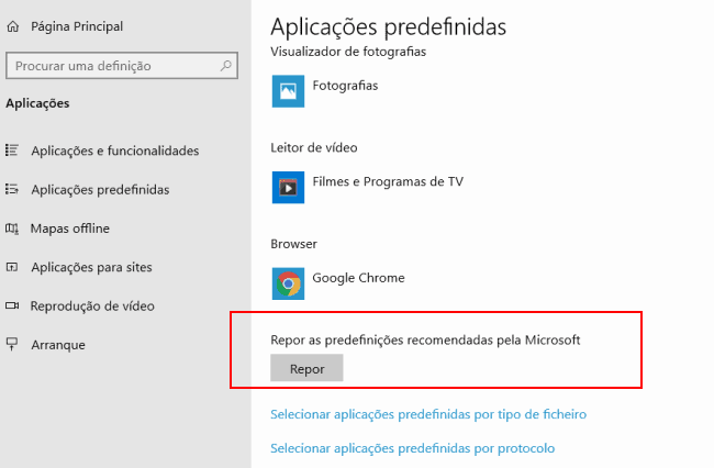 repor as predefinições recomendadas pela microsoft