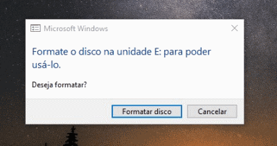 formate o disco na unidade para poder usá-lo