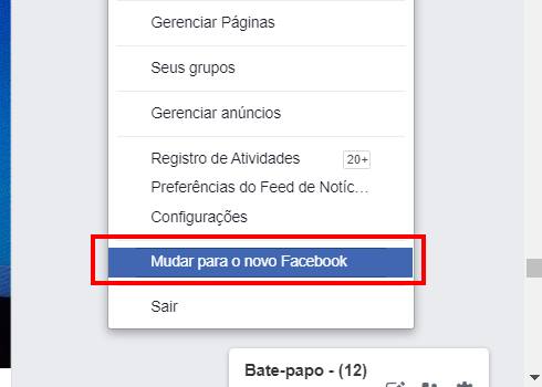 mudar para o novo facebook