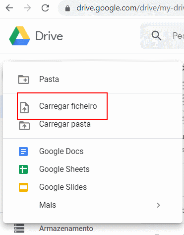 carregar arquivos para o google drive