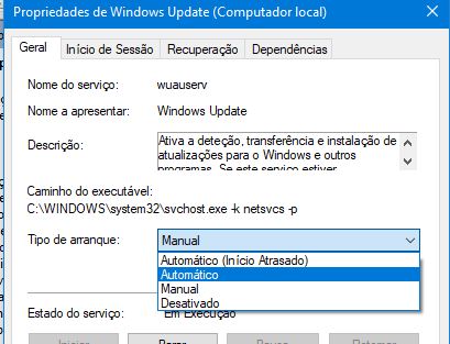 reativar serviço do Windows update