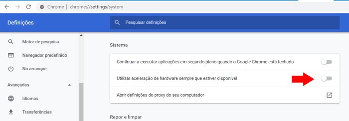 acelerar de hardware do chrome