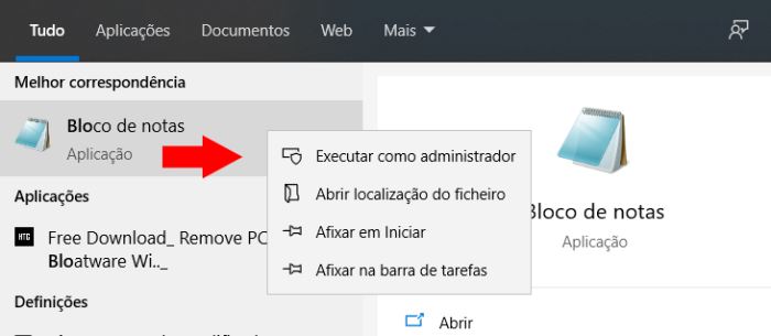 abrir bloco de notas como administrador