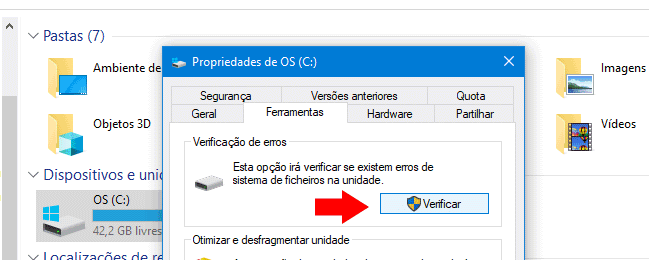 verificar erros de disco