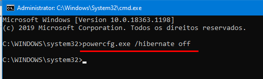 powercfg exe hibernate off