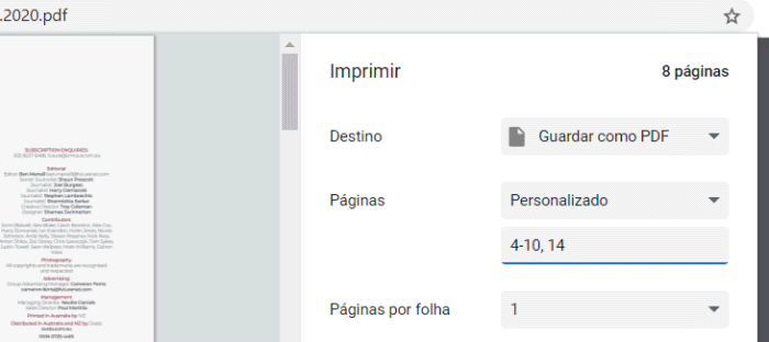 extrair páginas de PDF, usando o Google Chrome ou Edge