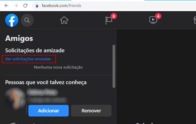 ver pedidos de amizade enviados pendentes no Facebook