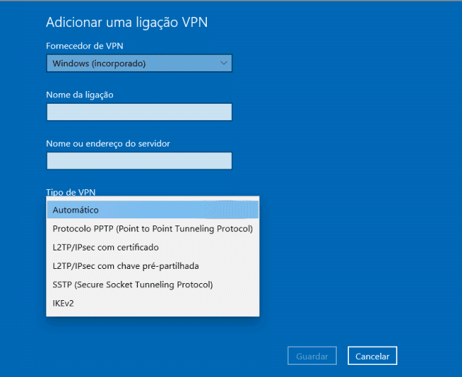 dados para conectar vpn no windows 10