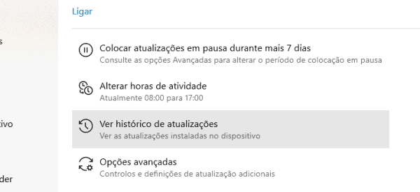 Histórico do Windows update 80072efe