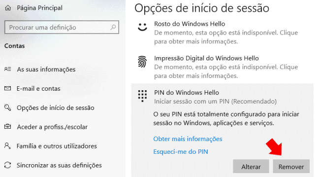 remover pin do windows hello