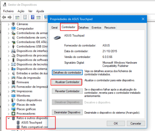 atualizar os drivers do touchpad
