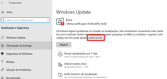 erro 0x8024a105 do windows update