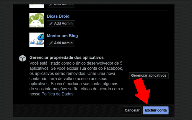 Excluir uma conta do Facebook definitivamente