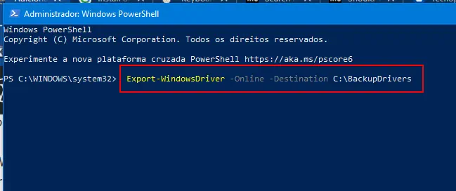 powershell para fazer backup dos drivers