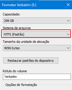 formatar em ntfs