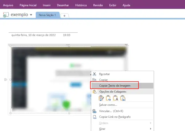 copiar texto da imagem no onenote 