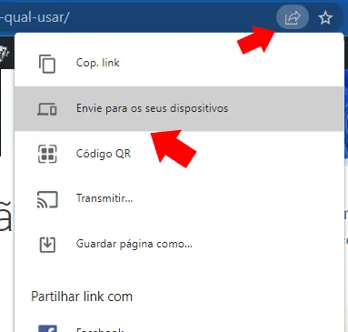 enviar um link do pc para o celular no chrome