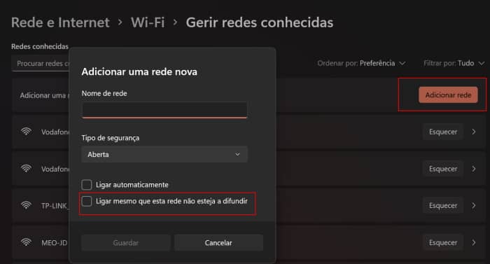 adicionar nova rede wi fi