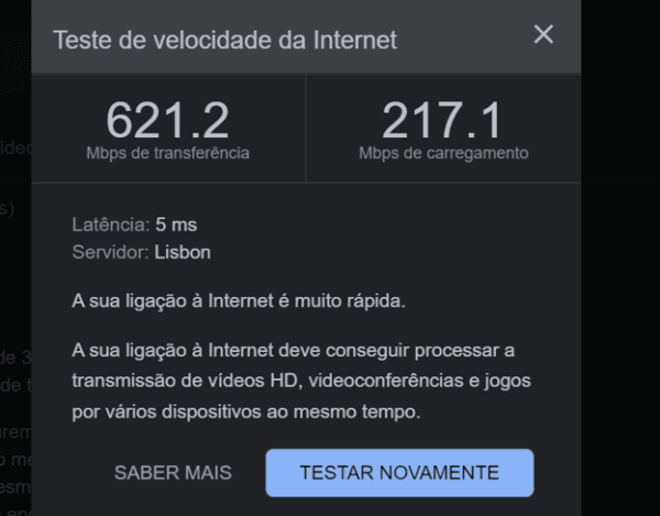 teste de velocidade de internet do google