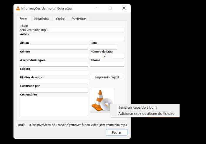 adicionar álbum art capa no vlc