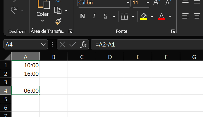 fazer cálculo de horas no Excel