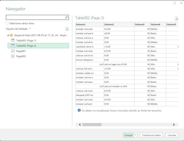 PDF em Excel