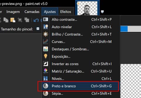 preto e branco no paint net