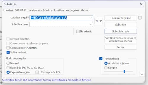 notepad remover numeração legendas