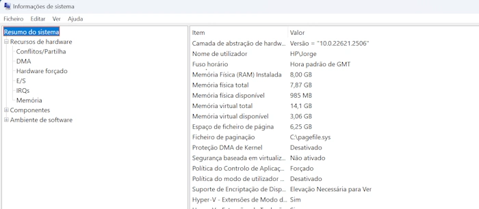 Ver as Configurações do PC